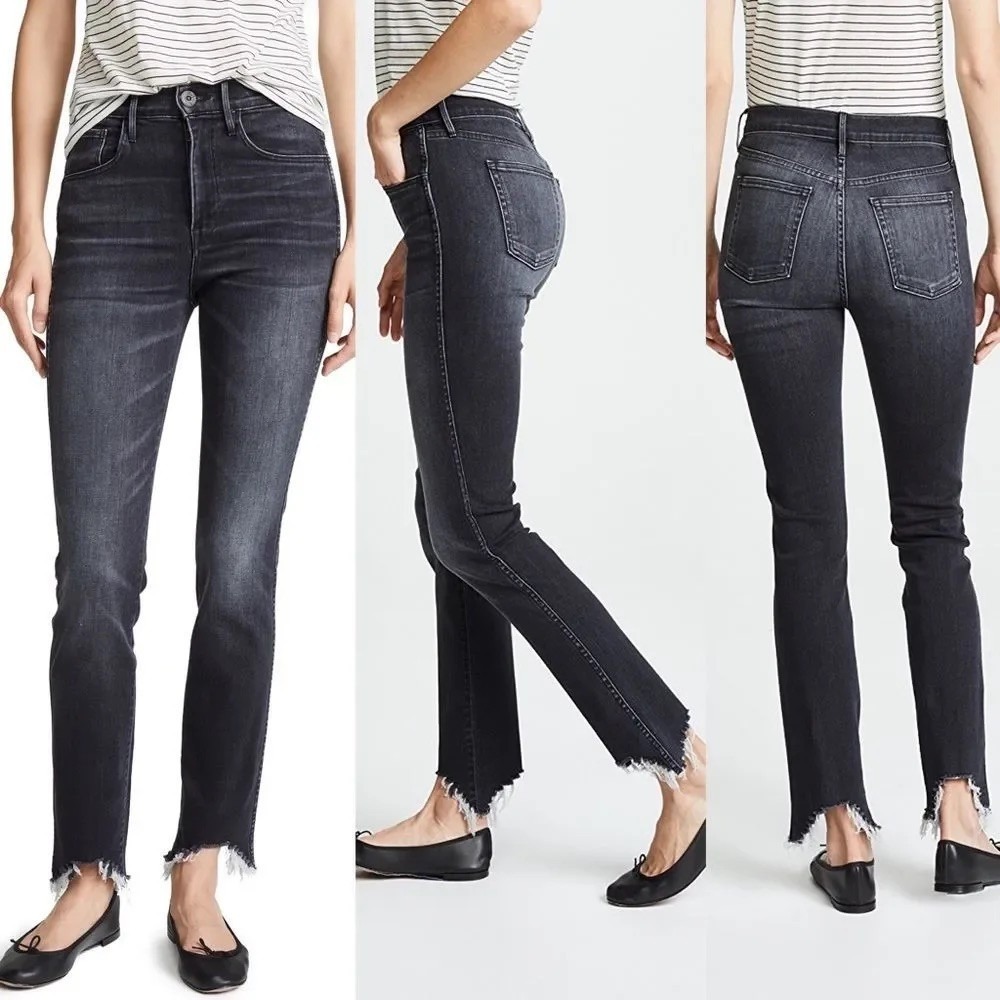 3x1 NYC Womens W3 Chewed Hem Ankle Straight Jeans Size 30 Elise Black Denim Crop
